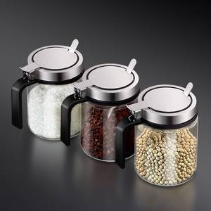 Bouteille à épices en verre moderne et simple, écologique, de 300 ml, avec couvercle à ressort en acier inoxydable, résistante à l'humidité, avec poignée et petite cuillère - Product Image 3