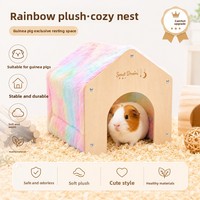 Rumah Babi Belanda, Tempat Persembunyian Guinea Pig, Kelinci Kerdil, Landak, Sarang Tidur, Warna Senada Sepanjang Musim, Bulu Hangat, Kayu, Tanpa Dasar