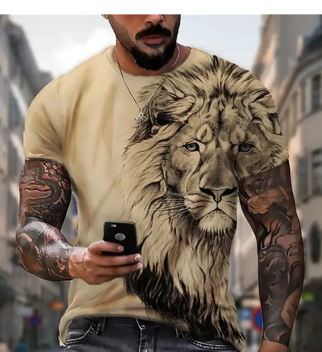 Summer T-shirt Men Animal Lion 3d Print Fashion Short Sleeve Top Micro Elastic Sport oversized t shirts for men vintage clothing