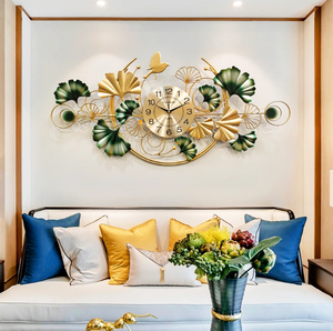 นาฬิกาแขวนผนังโลหะรูปพระจันทร์ทองเหลืองทรงใบไม้ขนาดใหญ่ปิดเสียงด้วยการตกแต่งหลากสีสำหรับงานแต่งงานตกแต่งบ้าน - Product Image 3