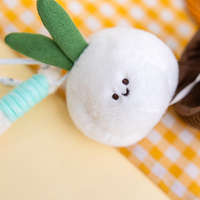 Vente en gros et au détail : Adorable porte-clés en peluche doux en forme de plante en pot (ail et gingembre) avec pot détachable, pour sac à dos