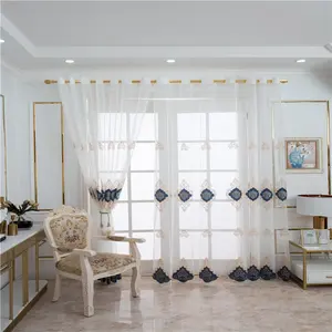 Weiße Stickerei Voile Sheer Vorhang, gestickte Vorhänge Sheer Pleat für das Wohnzimmer