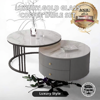 Ensemble de table basse moderne en acier inoxydable doré et verre trempé avec hauteur réglable pour salon, meubles de maison
