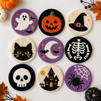 Ensemble de sous-verres brodés tuftés pour Halloween, en microfibre absorbante, écologique, taille personnalisable, luxe fait main, style preppy pour la maison