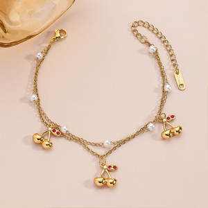 Pulsera y Brazaletes de Lujo para Mujer, de Acero Inoxidable 316L, Chapados en Oro de 14k y 18k, con Circonitas y Diseño de Cereza - Product Image 2