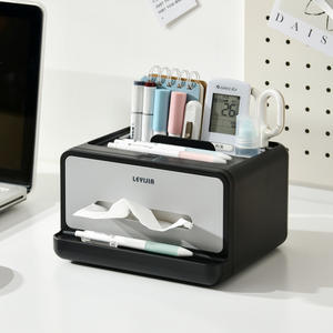 Boîte à mouchoirs multifonction Leyijia, porte-stylos carré avec tiroir de rangement, noir, gris, beige, rose, bleu - Product Image 1