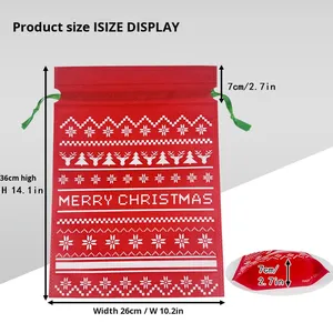 In Stock Recyclable Non-Woven Drawstring <b>Christmas</b> <b>Gift</b> <b>Bags</b> 26x36cm for <b>Christmas</b> Eve Snack Packaging Santa Claus Design - Product Image 2