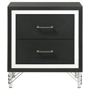 Malcolm <b>Black</b> 2 Drawer Nightstand <b>Bedside</b> <b>Table</b> Modern Storage With Chrome Handles And Metal Legs - Product Image 4