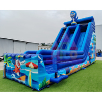 Toboggan gonflable sec double piste extérieur en PVC de qualité commerciale, écologique, pour enfants et adultes, thème requin, château gonflable avec toboggan