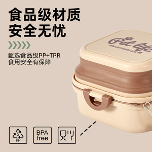 Tazón plegable para perros y gatos, contenedor portátil de comida y agua para viajes al aire libre, forma cuadrada con tapa - Product Image 3