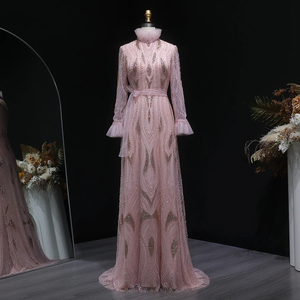 Vestido de Noche Largo Rosa Lsz386, Estilo Sirena, con Cuentas de Lujo, Cuello Alto y Lazo, Vestido de Fiesta Formal para Mujer, Jancember - Product Image 1