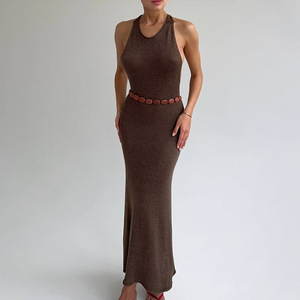 Vestido Maxi Halter de Punto para Mujer, Largo, Sin Mangas, Ajustado, con Diseño de Espalda en T, Vestido de Moda Verano 2026 - Product Image 1