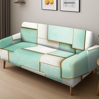 Günstige Sofabezüge vom Hersteller Grünes Gittermuster Geometrischer Sofabezug Dehnbarer Staubdichter Sofaüberzug
