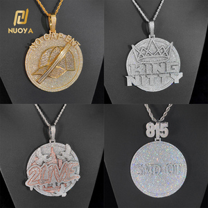 Pendentif NUOYA Iced Out, bijoux hip-hop, nom personnalisé, pendentif rond entièrement serti de CZ, pendentif lettre diamant scintillant - Product Image 3