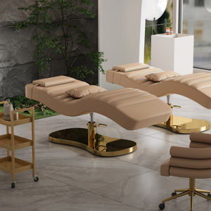 High Quality White Leather Gold Base Salon Facial Spa Massage Bed Modern Luxury Adjustable Cosmetic Eyebrow Bed - Product Image 2