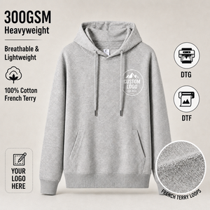 Sweat-shirt à capuche en molleton 100 % coton 300 GSM personnalisé avec logo, vente en gros, coupe oversize pour homme, impression DTG DTF - Product Image 1