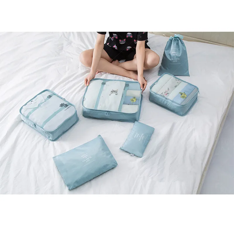 Travel Accessories Customized Cloth Pouch Packing Cube Luggage Organizer Set Bag Travel Packing Cubes Storage Bags Wardrobe SGS