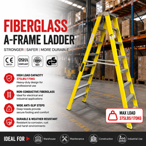 <span class=keywords><strong>Escalera</strong></span> de Fibra de Vidrio Aislada de 2*8 Peldaños, 240 cm, <span class=keywords><strong>Escalones</strong></span> <span class=keywords><strong>Anchos</strong></span> Antideslizantes, para Trabajos de Mantenimiento Industrial - Product Image 1