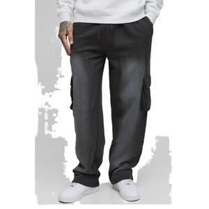 Pantalones Cargo Anchos de Algodón Grueso con Estampado y Lavado Ácido para Hombre, Estilo Baggy, Frente Plano, Efecto Desgastado por el Sol - Product Image 6