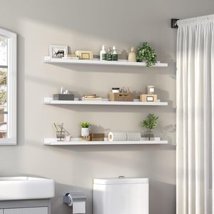 HOOBRO Estantes flotantes, Juego de <span class=keywords><strong>3</strong></span> estantes de pared, estante colgante de 47,<span class=keywords><strong>2</strong></span> pulgadas con borde elevado y soportes invisibles, para baño, B - Product Image 4