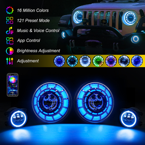 RGB Angel Eyes 7 ''faro a Led rotondo Blue Tooth Phone App RGB Halo a caccia di fari Led abbaglianti con curve bianche/ambra - Product Image 3