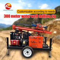 Machine de forage portable multi-angles diesel 37KW, équipement de forage de puits d'eau portable avec une profondeur de 220m, petite plateforme hydraulique sur roues