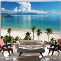Tapisserie murale en polyester avec scène de plage tropicale bleue, légère et facile à accrocher, décoration murale, vente en gros