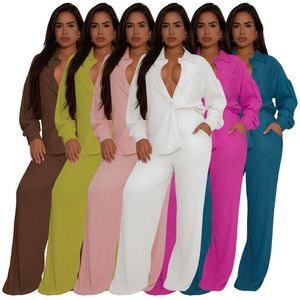Completo <span class=keywords><strong>Elegante</strong></span> Tinta Unita con Camicia a Maniche Lunghe e Pantaloni, <span class=keywords><strong>Abbigliamento</strong></span> <span class=keywords><strong>Casual</strong></span> alla Moda per <span class=keywords><strong>Donna</strong></span> - Product Image 2