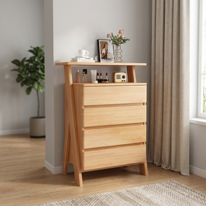 Modern Solid Wood 4 <b>Drawer</b> Dresser Flat Panel Design <b>Storage</b> <b>Cabinet</b> Scandinavian Style Bedroom Furniture Light Natural Finish - Product Image 3