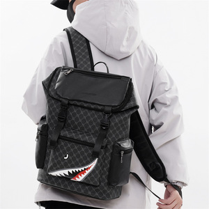 Lanchi Men's Plaid Shark Laptop <b>Backpack</b> <b>Waterproof</b> Wear Resistant Large Capacity Travel <b>Backpack</b> For Everyday Use - Product Image 4