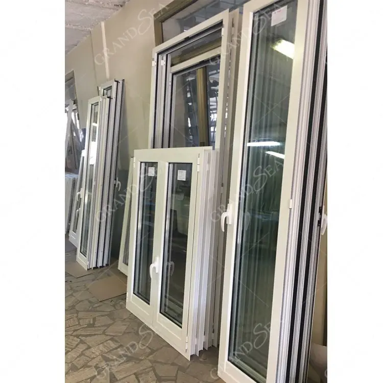 Foshan fabrika toptan özel Upvc pencereler kanatlı pencere ve ticari pvc vantilatör pencere için kapılar