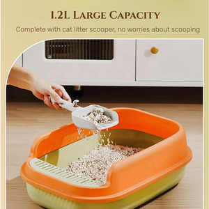 De nuevo diseño, valla superior semicerrada, bandejas de arena para gatos grandes de plástico, caja de arena para gatos con pala - Product Image 4