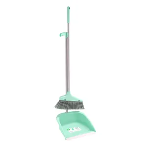 Home Cleaning Sweeper Upright Standing Broom And Dust Pan Brush Long Handle Plastic Broom And Dustpan Set