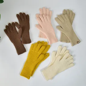 冬季女式亚克力针织手套批发保暖触摸屏格子手套时尚女士弹力防风手套