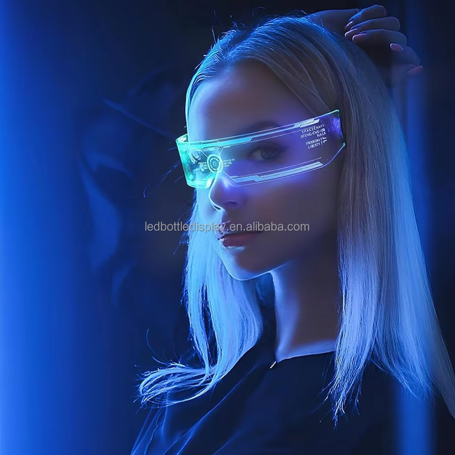 Holiday Bar Club Party Role Play Props Top Fashion Future Technology Style Cyberpunk Led Glasses Customized Color Plastic Metal