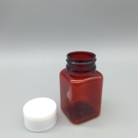 Flacon carré en plastique PET de 70 cc avec bouchon sécurité enfant pour médicaments et gélules, avec impression sérigraphique