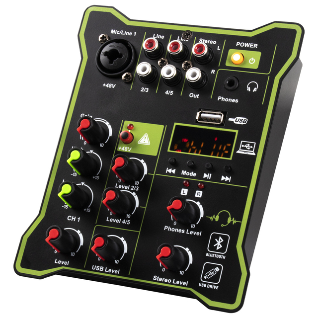 Professional USB BT Compatible 5 Channel Audio Console Mixer, Studio DJ Sound Equipment Interface Monitor Earphone Stereo Mixer