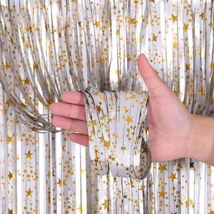 새로운 도착 매트 표면 별 인쇄 프린지 호일 커튼 결혼식 생일 베이비 샤워 파티 장식 배경 - Product Image 2