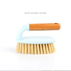Cepillo de bambú denso y flexible para fregar platos, olla, cepillo de limpieza para el pelo con mango de madera sólida, fácil de colgar