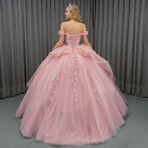 Vestido de Novia Estilo Quinceañera Los Ángeles Escote Corazón Color Rosa Caramelo Natural con Cuentas y Apliques de Encaje Hasta el Suelo - Product Image 2