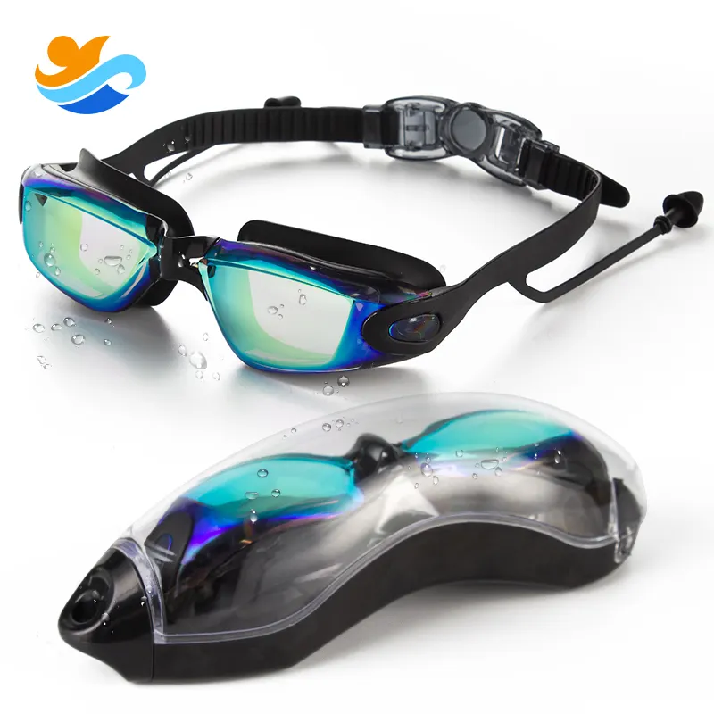 Самые популярные Водонепроницаемые силиконовые плавательные очки с логотипом заказчика, Шапки для плавания с заглушкой для ушей, набор спортивных очков