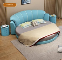 Grand lit rond adulte confortable populaire avec cuir blanc et cadre en bois Style doux pour chambres d'hôtel