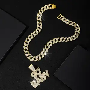 Factory directly sell hip hop miami chain with alloy and rhinestone 90s BABY pendant necklace