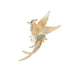 Broche de Ave del Paraíso Clásica, Pájaro Fénix Dorado, Pin Mate con Imitación de Perla, Regalo Unisex - Product Image 5
