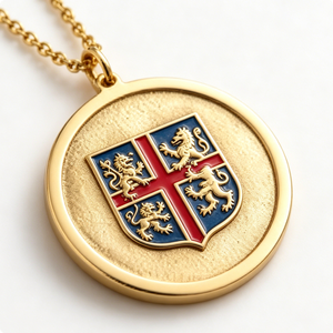 Médaille en alliage de zinc plaqué or avec design de blason en émail dur, souvenir patriotique circulaire artisanal - Product Image 1