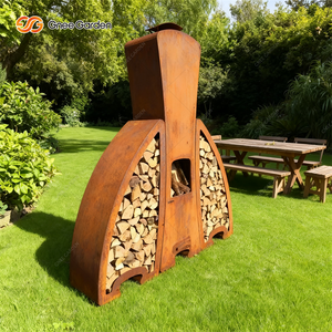 GNEE Independiente Corten Steel Fire Pit Leña Ecológica Patio Trasero Chimenea Almacenamiento de troncos para jardín al aire libre - Product Image 5