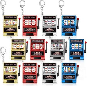 Porte-clés fantaisie Casino Las Vegas, breloques <span class=keywords><strong>machine</strong></span> <span class=keywords><strong>à</strong></span> <span class=keywords><strong>sous</strong></span>, <span class=keywords><strong>rouleaux</strong></span> dorés/argentés pour décorations de fête, cadeaux de remise de diplôme en gros - Product Image 1