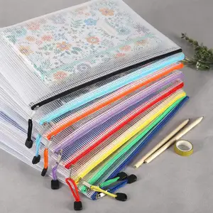 Mesh Zipper Pouch Document Bag mit Etiketten Plastic Zip File Folders in 16 Farben Letter Size Zipper Bags zum Organisieren