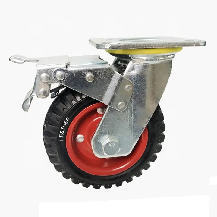 Massief Rubber Op Ijzeren Wiel Caster Zink Plating All Terrain Loopvlak Industrie Caster