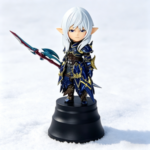 ฟิกเกอร์อนิเมะนักรบเอลฟ์น่ารักสไตล์จิบิ, รูปปั้นนักรบชุดเกราะแฟนตาซีพร้อมหอก, ของตกแต่งบ้านตั้งโต๊ะ ของสะสม ของขวัญ - Product Image 3